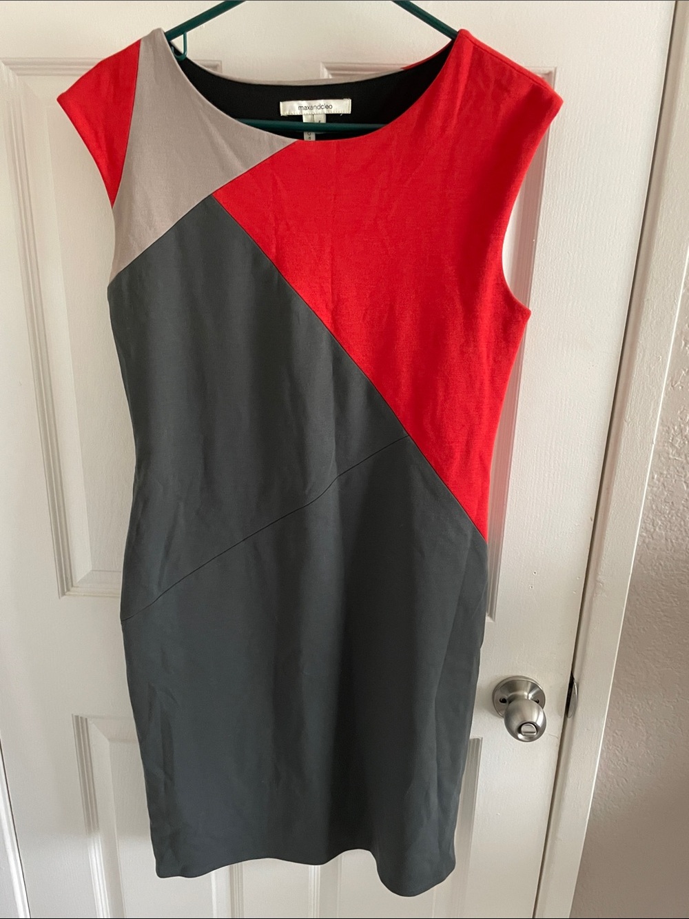 Maxandcleo Orange, Charcoal & Beige Colorblock Sheath Dress 8